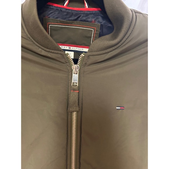 Tommy Hilfiger Olive Green Bomber Jacket Small S Flight Full Zip Lightweight - Picture 2 of 11